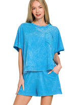 Zenana Acid Washed Oversized Top & Shorts Set
