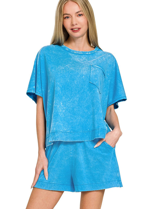 Zenana Acid Washed Oversized Top & Shorts Set