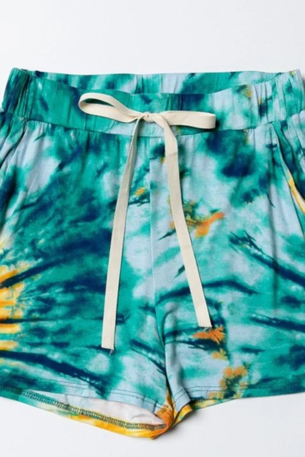 BiBi Shorts Tie Dye Floral Print Casual Teal Green Pocketed 595374bb-1af8-4ece-a7b7-b73fe14dcd52-Max-Origin Trendsi