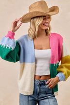 BiBi Womens Cardigan Colorful Stripe Color Block Open Front Sweater 595eabe1d97744f5b1b0ff105dbf0831-Max-Origin Trendsi