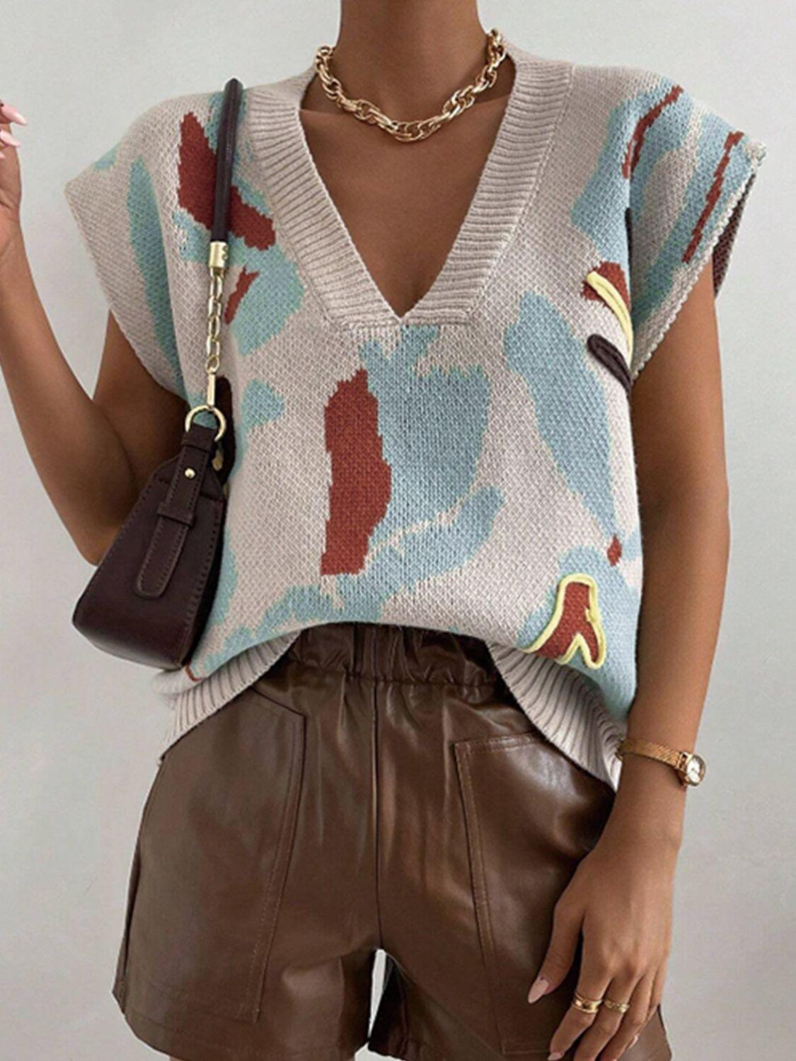 Sweater Vest Color Block V-Neck Knit Sleeveless Knitwear Top Light Blue 59728a45-1db3-4336-aa05-575365421381-Max Trendsi