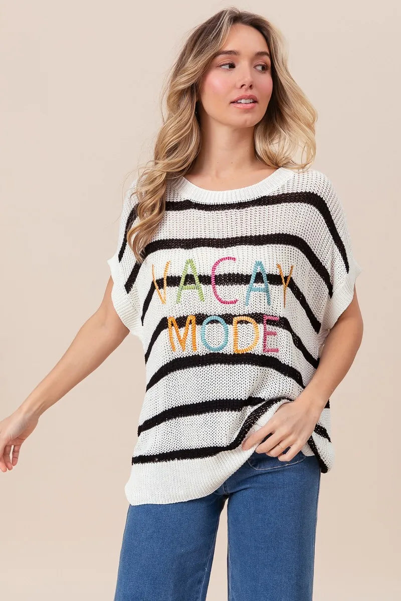 BiBi Knit Top Vacay Mode Embroidery Drop Shoulder Striped Sweater 597d8f911b4d498b8b2b573c203949d6-Max-Origin Trendsi