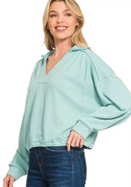 Zenana French Terry Collared Exposed Seam Sweatshirt SEA ANGEL 598f55d633f746daae07458ce9f73a77-Max-Origin Trendsi