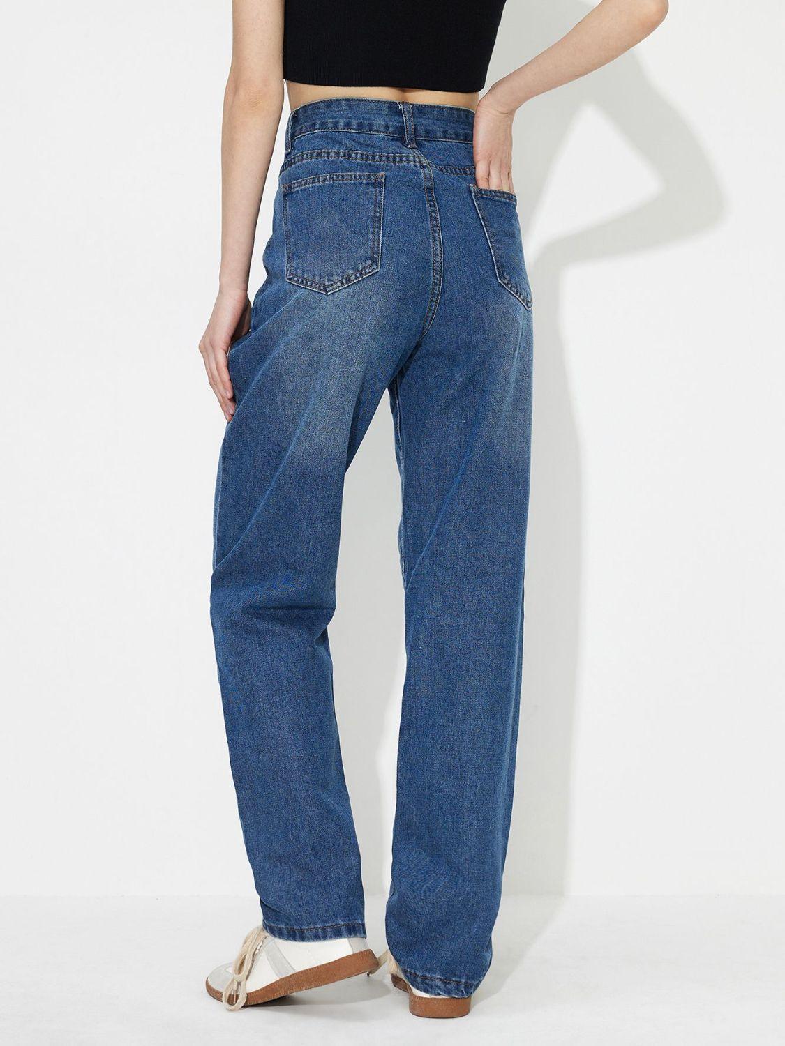 Denim Pants Asymmetric Waist Jeans with Pockets 599d2938-0083-412c-9232-dbef7cde3ec4-Max Trendsi