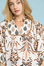 Umgee Womens Blouse Latte Mix Floral Print Balloon Sleeve Top 59a38162-ce9e-4a94-8017-46dbd94720e9-Max-Origin Trendsi