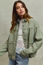SO ME Womens Denim Shacket Olive Vintage Washed Button Twill Outwear 59a5dc11f2824dd88fc6045201601276-Max-Origin Trendsi