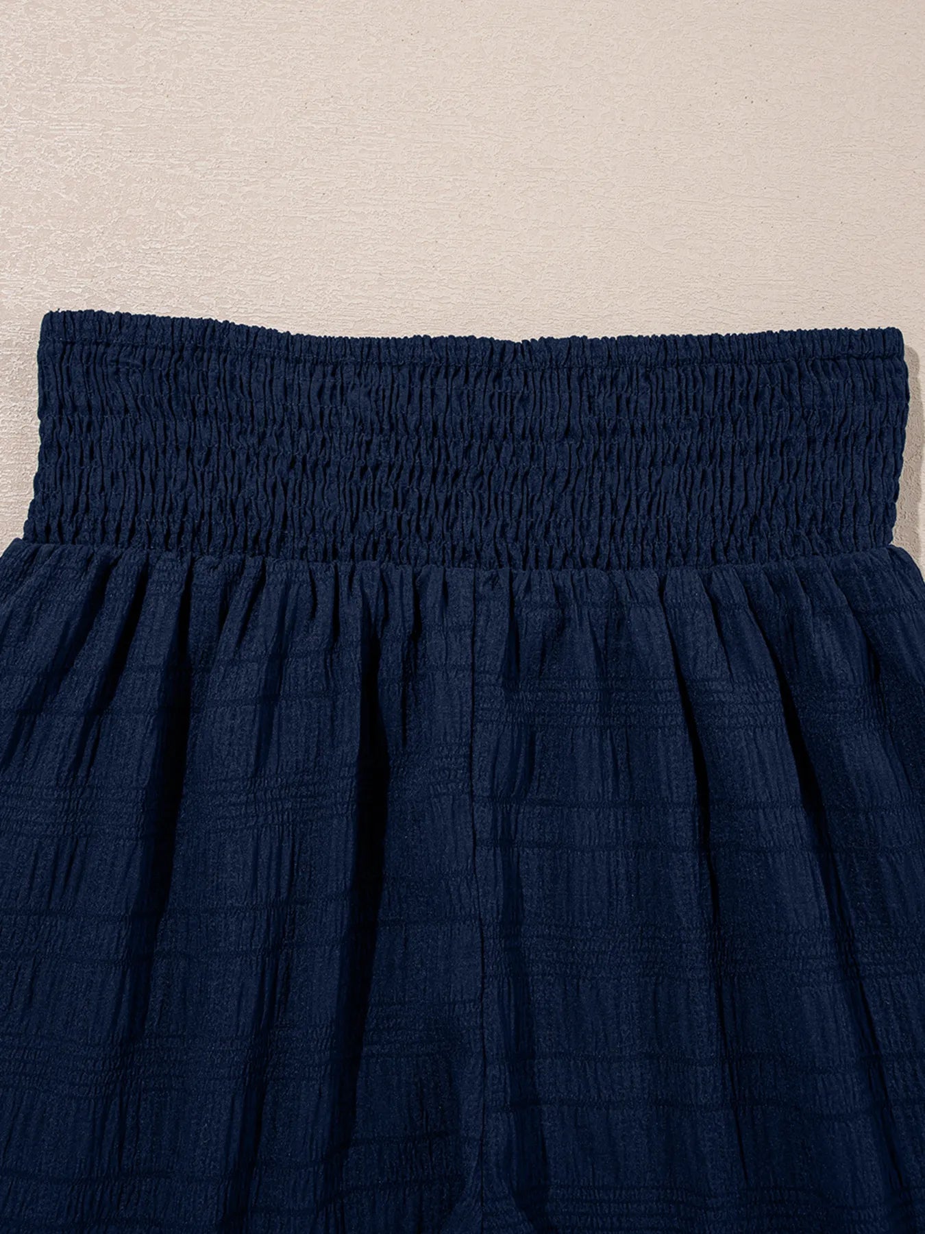 Women's Set Navy Textured Square Neck Top and Shirred High Waist Shorts 2 Pcs 59aeb7ecddc343c89656ae84c9705529-Max-Origin Trendsi