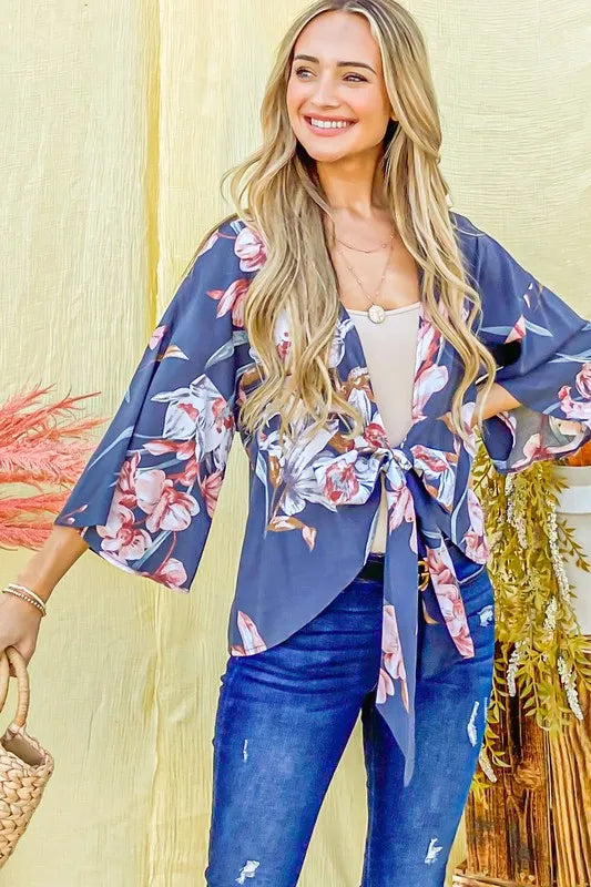 Floral Print Front Tie Knot Top