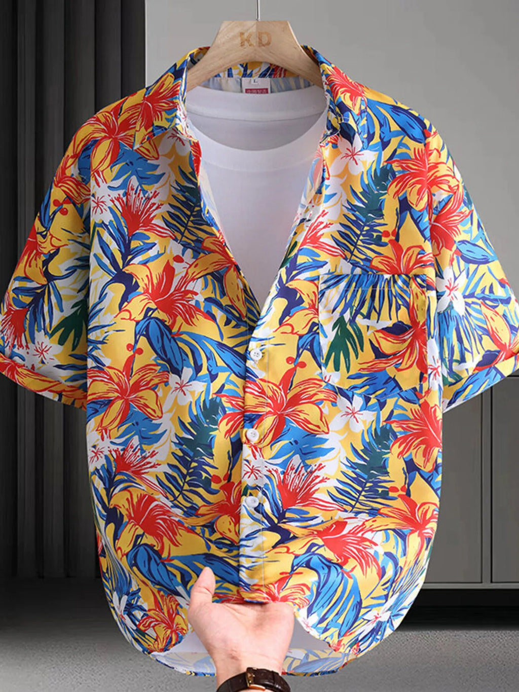 Men's Shirt Hawaiian Colorful Print Short Sleeve Button Up Top Red 59c5714af90b4a26a1f5334f439da9d3-Max-Origin Trendsi