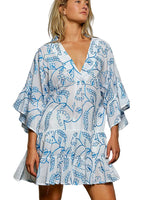 POL Tiered Ruffled Printed 3/4 Sleeve Mini Dress