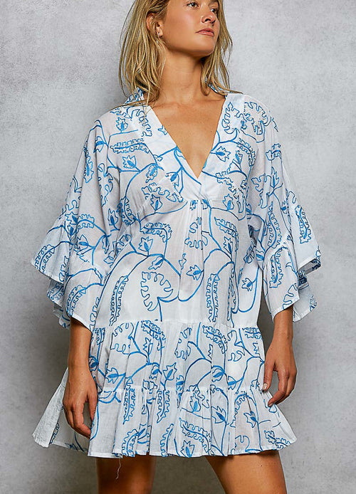 POL Tiered Ruffled Printed 3/4 Sleeve Mini Dress