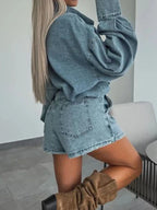 Women's Outfit Set Denim Oversized Shirt Long Sleeve and Mini Skort 2 Pcs 59d05aef-0222-4045-bc48-7a5127b6ad88-Max-Origin Trendsi