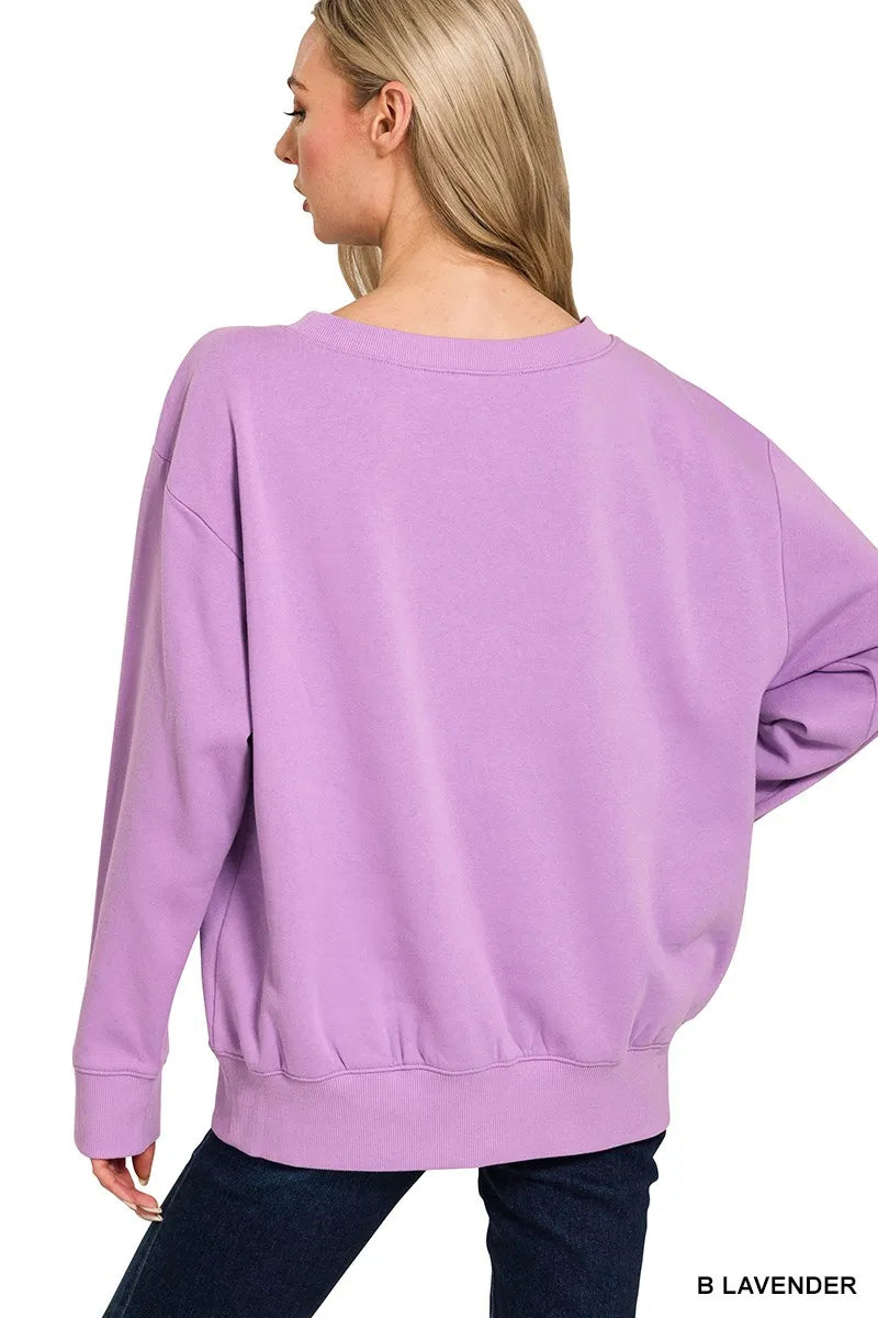 Zenana Fleece Sweatshirt Womens Lavender Boat Neck Long Sleeve Top 59d9c0eb03b94de39810b361ab215ffc-Max-Origin Trendsi