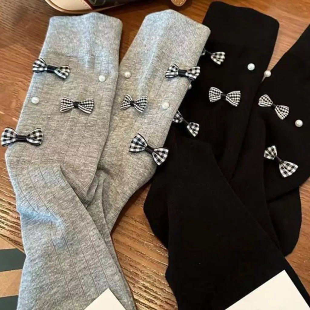 Women's Crew Socks Cotton Bow Pearl Detail Soft 1 Pair 59e8cef3-e0ff-4c5b-a04c-1193b9bbe880-Max-Origin Trendsi
