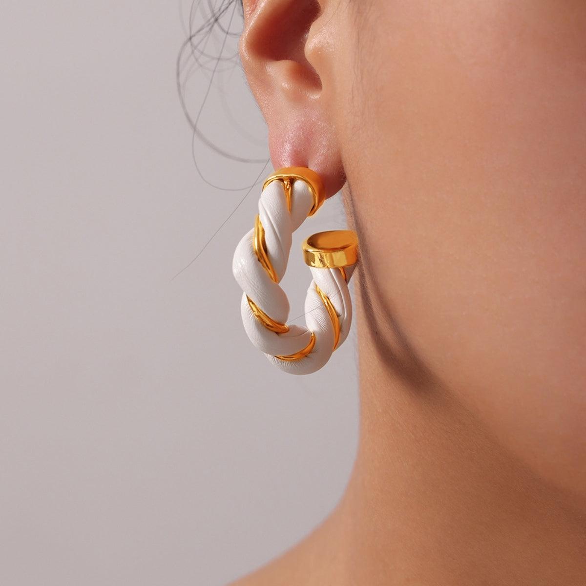 Earrings 18K gold-plated Twisted Leather Rope C-Hoop Jewelry White One Size 59eb9172-a44a-4d47-897f-2f36d816ddd3-Max Trendsi