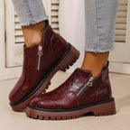 Women's Boots Pu Leather Side Zipper Round Toe Block Mid Heels Shoes 59eda38b33da468db3311ac865cbb699-Max-Origin Trendsi