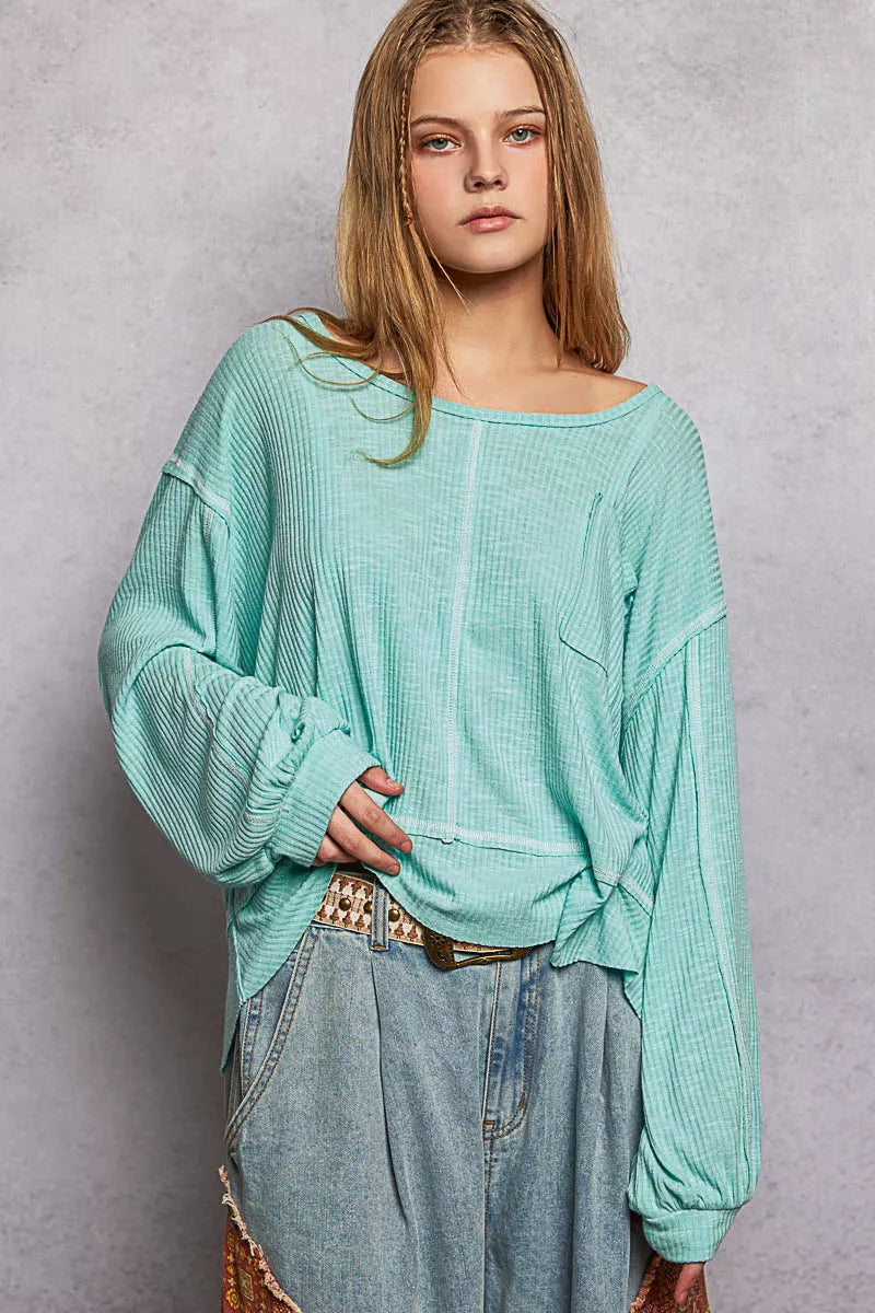 POL Round Neck Long Sleeve Exposed Seam Top with Chest Pocket 59f336f6-7c8a-4982-97a3-2d2c05ba2d33-Max-Origin Trendsi