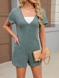 Casual Ribbed Knit V-Neck Romper