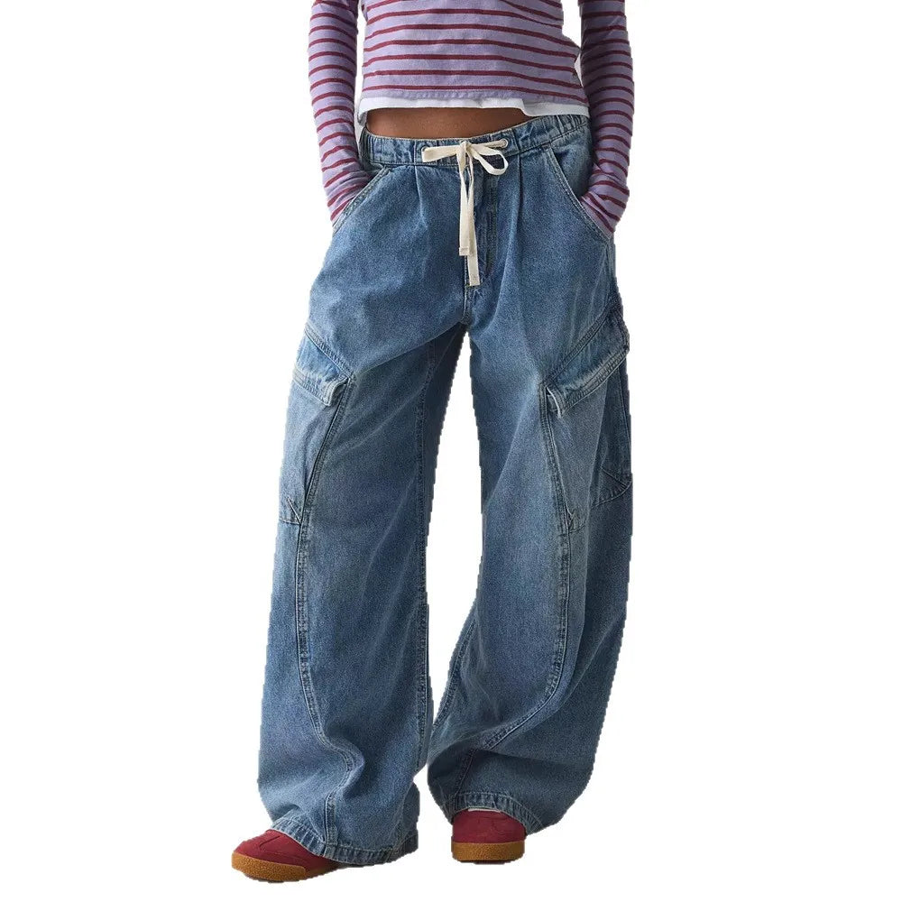 Women's Cargo Jeans Casual Loose Denim Pants with Pockets