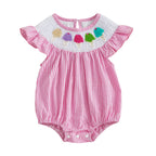 Baby Girls Rompers Ice Cream Embroidery Plaid Stripe Round Neck Fly Sleeve 0-18M