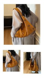 Women's Suede Shoulder Bag Floral Cutout Large Casual Handbags 2 in 1 Purses