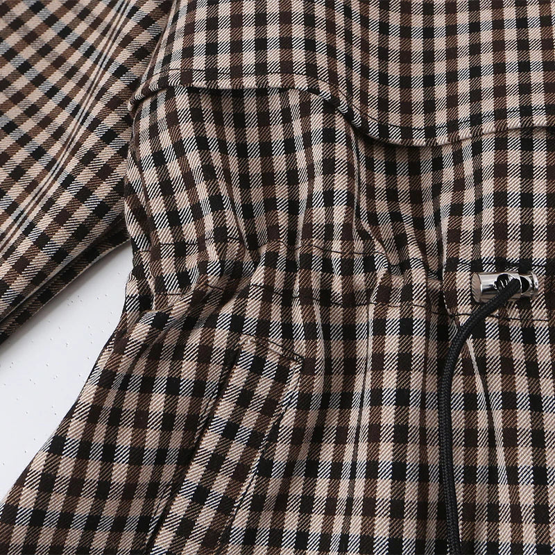 Women's Plaid Trench Coat Single-Button Casual Fashion Autumn Outwear
