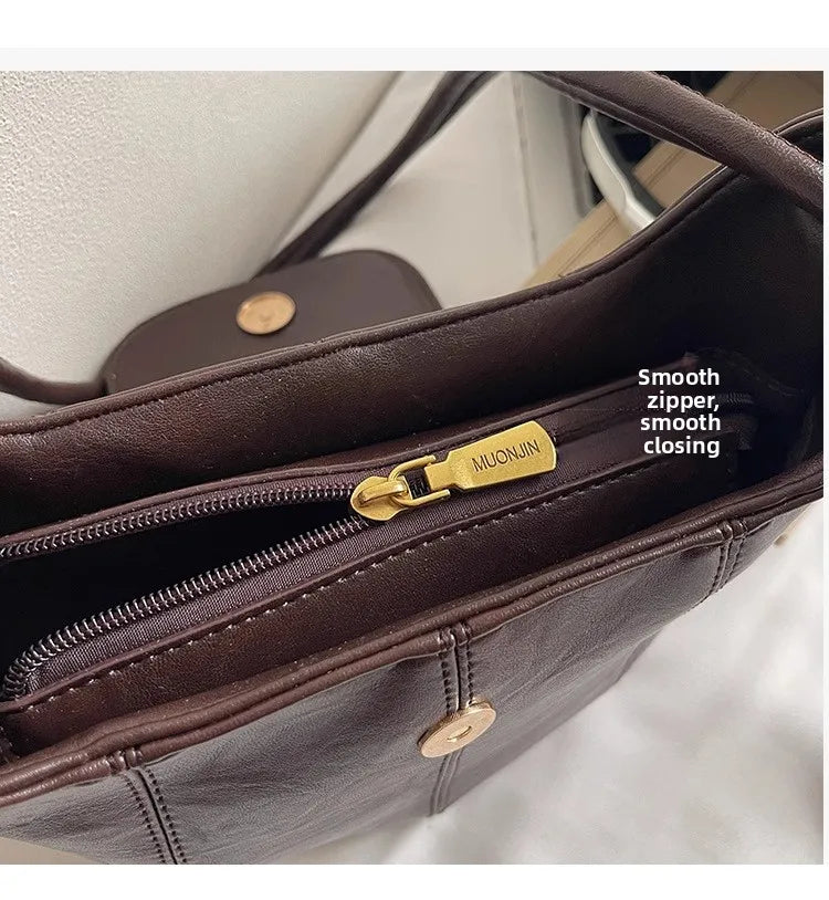 Fashion New Bucket Crossbody Bag Knot Strap Medium PU Leather Flap Shoulder Bag