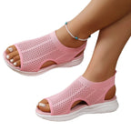 Platform Sandals Women's Hollow out Breathable Mesh Open-Toe Mid-Heel Sandals