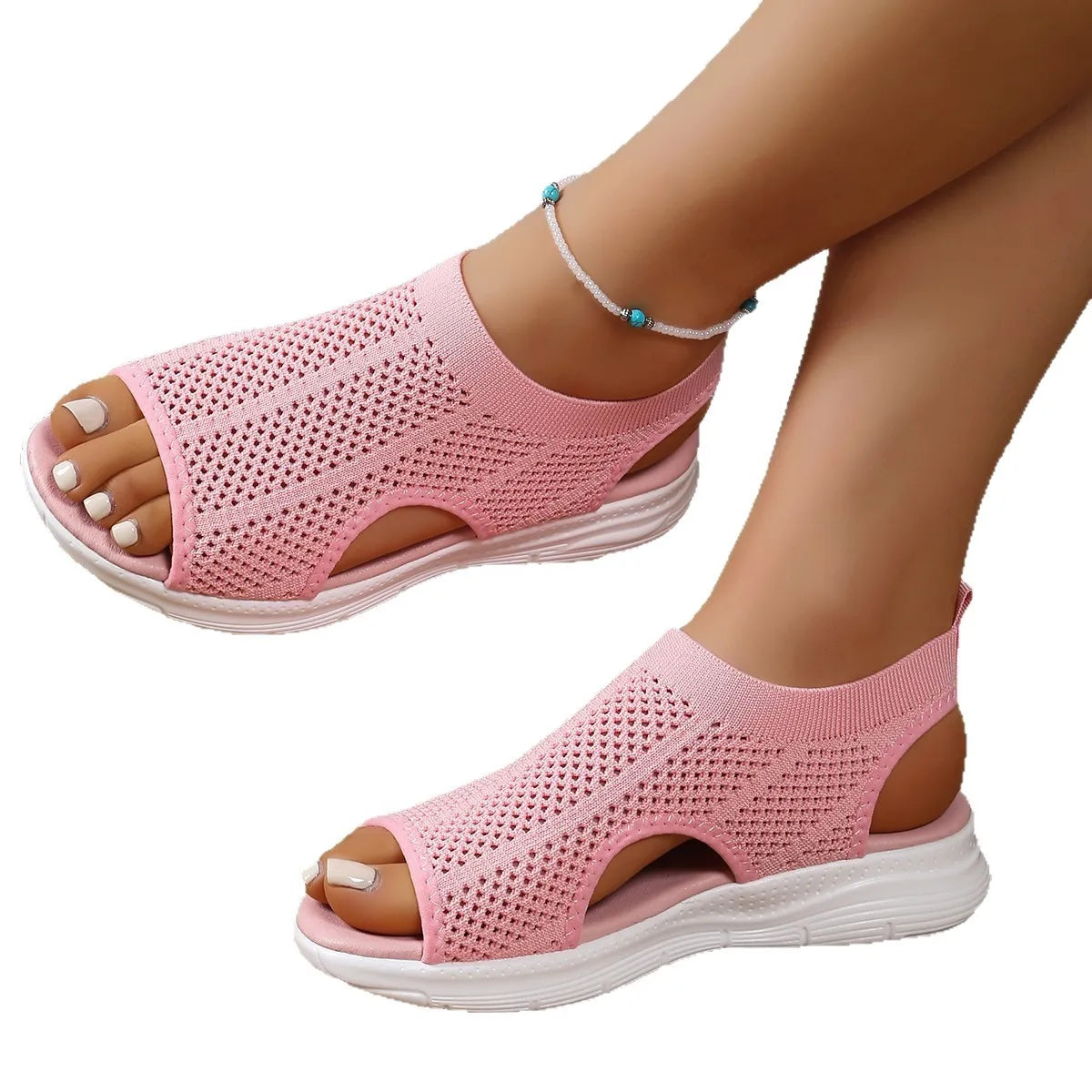 Platform Sandals Women's Hollow out Breathable Mesh Open-Toe Mid-Heel Sandals