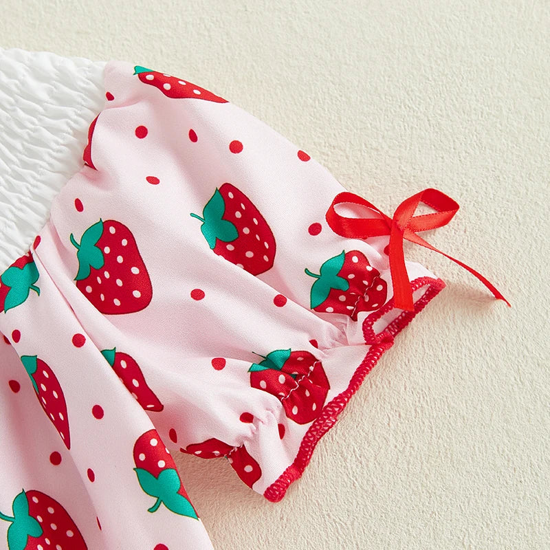 0-18M Newborn Baby Girl Summer Romper Strawberry/Donut Print Short Sleeve Jumpsuit