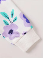 Girl's Outfit Set White Sweatshirt Floral Print Long Sleeve Top and Purple Leggings