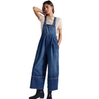 Fashionable Casual Wide Leg Denim Overalls Women's High Waist Loose Fit Jumpsuit