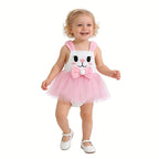 Baby Girl Easter Bunny Tutu Romper Cute 3D Rabbit Ear Infants Bodysuit + Fluffy Tulle Skirt One-Piece Newborns