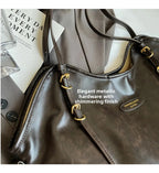 Women's Lagre Shoulder Bags Vintage Style Pu Leather Zipper Casual Handbags