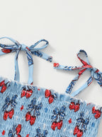 Children's Cherry Print Bodysuit Dress & Headband Set Blue Baby Toddler Cute Outfit