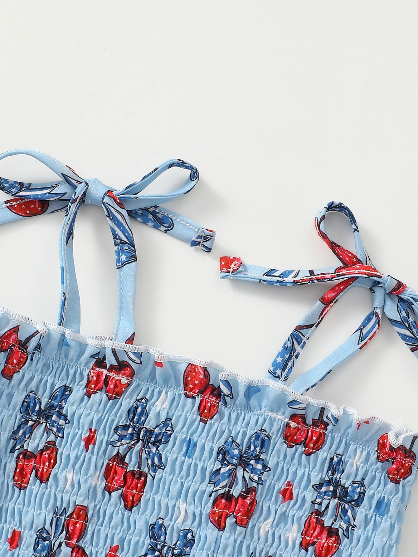 Children's Cherry Print Bodysuit Dress & Headband Set Blue Baby Toddler Cute Outfit