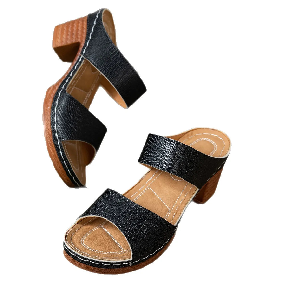 Open-Toe High Heel Slippers Women's Block Heel Sandals with Mid-Heel Height
