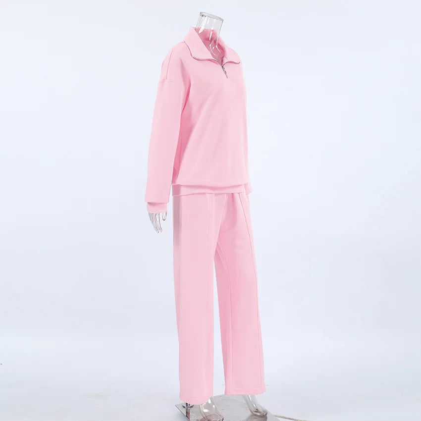 Women 2PC Outfit Set Quarter Zip Long Sleeve Top Pants Set Casual Lounge