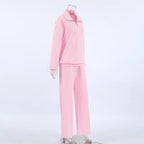 Women 2PC Outfit Set Quarter Zip Long Sleeve Top Pants Set Casual Lounge
