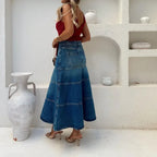 Fashion Denim Skirt Women's Vintage Jean Maxi Skirts High-Waisted Denim Skirt