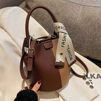 Women's Bucket Bag Small Coffee Brown PU Leather Two-Tone Casual Crossbody