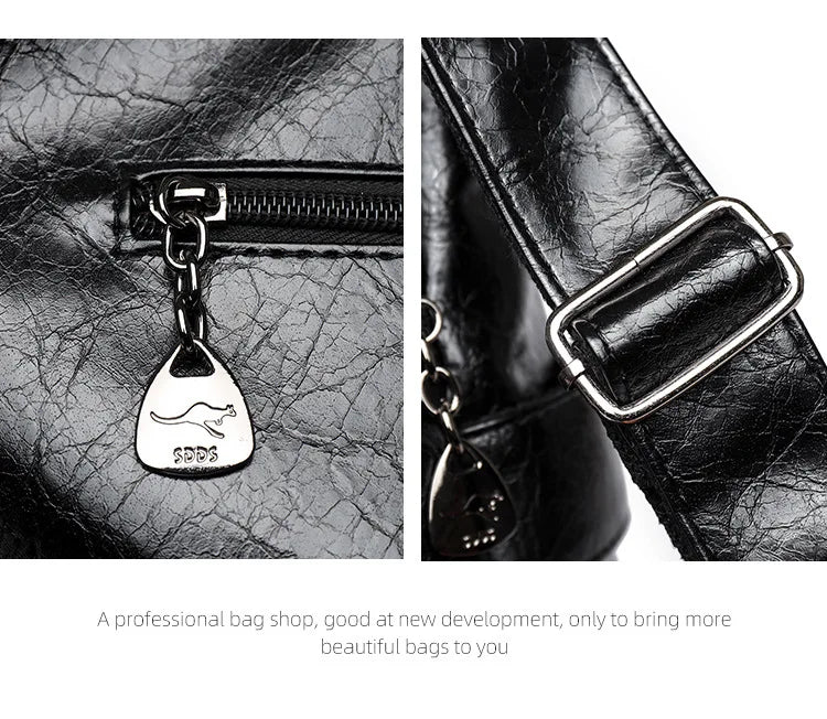 Women's Casual Tote Handbags Pu Leather Zipper Outer Pockets Backpack Crossbody