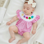 Baby Girls Rompers Ice Cream Embroidery Plaid Stripe Round Neck Fly Sleeve 0-18M