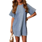 Casual Short Sleeve Denim Dress Women Summer Mini Jean Dress