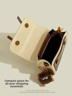 Fashionable Small Square Handbag Women's Two-Tone Brown Mini Flap Crossbody Bag