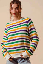 SO ME Women Sweater Ivory Mardi Gras Color Stripe Knit Top 5a005be8b4134138b9db6044b744a948-Max-Origin Trendsi