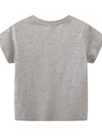 Boy's T-Shirt Children's Gray Cotton Dinosaur Graphic Short Sleeve Top 5a01f70f323447e298e8b852feacbe17-Max-Origin Trendsi