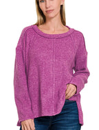 Zenana Women's Sweater Plum Brushed Hacci Exposed Seam Hi Low LT PLUM 5a06a9b878a64dc3bd28285f6bfd674a-Max-Origin Trendsi
