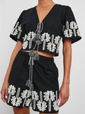Tie-Front Short Sleeve Top and Shorts Two-Piece Set