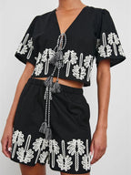 Tie-Front Short Sleeve Top and Shorts Two-Piece Set